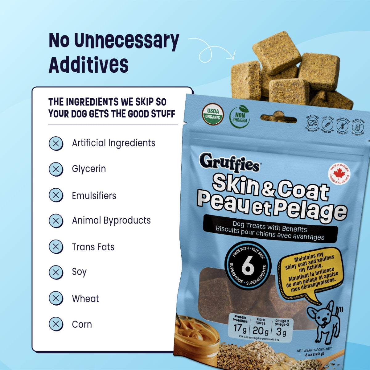 Gruffies Skin & Coat - Organic Dog Treats (6-Pack)