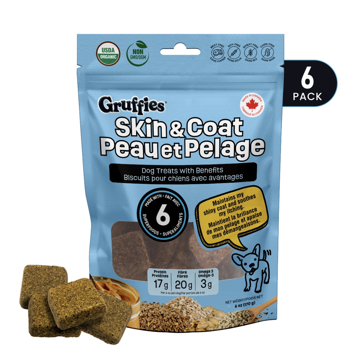 Gruffies Skin & Coat - Organic Dog Treats (6-Pack)
