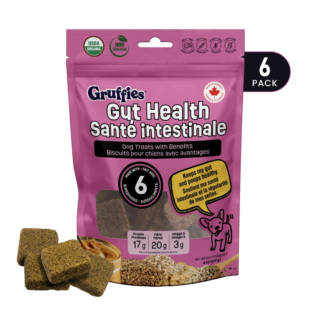 Gruffies Gut Health - Organic Dog Treats (6-Pack)